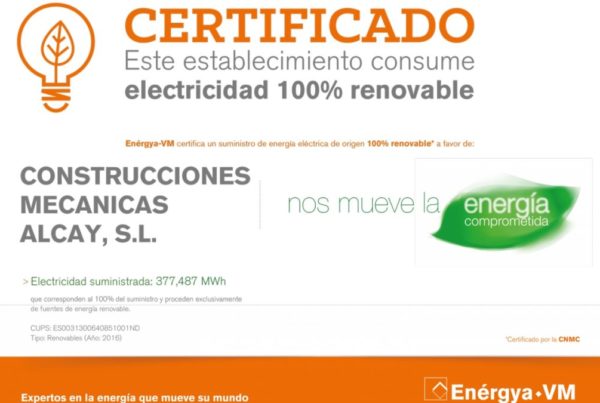 Construcciones Mecánicas Alcay consume electricidad 100% renovable