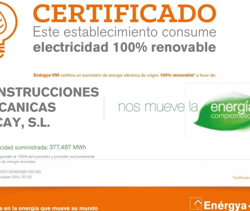 Construcciones Mecánicas Alcay consume electricidad 100% renovable